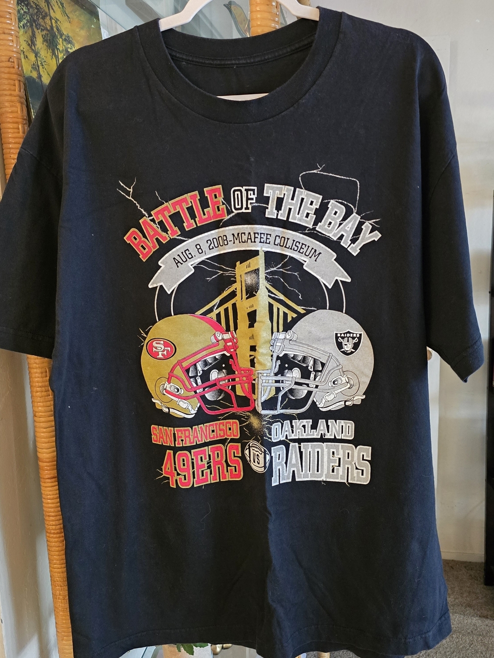 2008 Battle of the Bay 49ers vs Raiders NFL T Shirt 2XL Black McAfee Coliseum